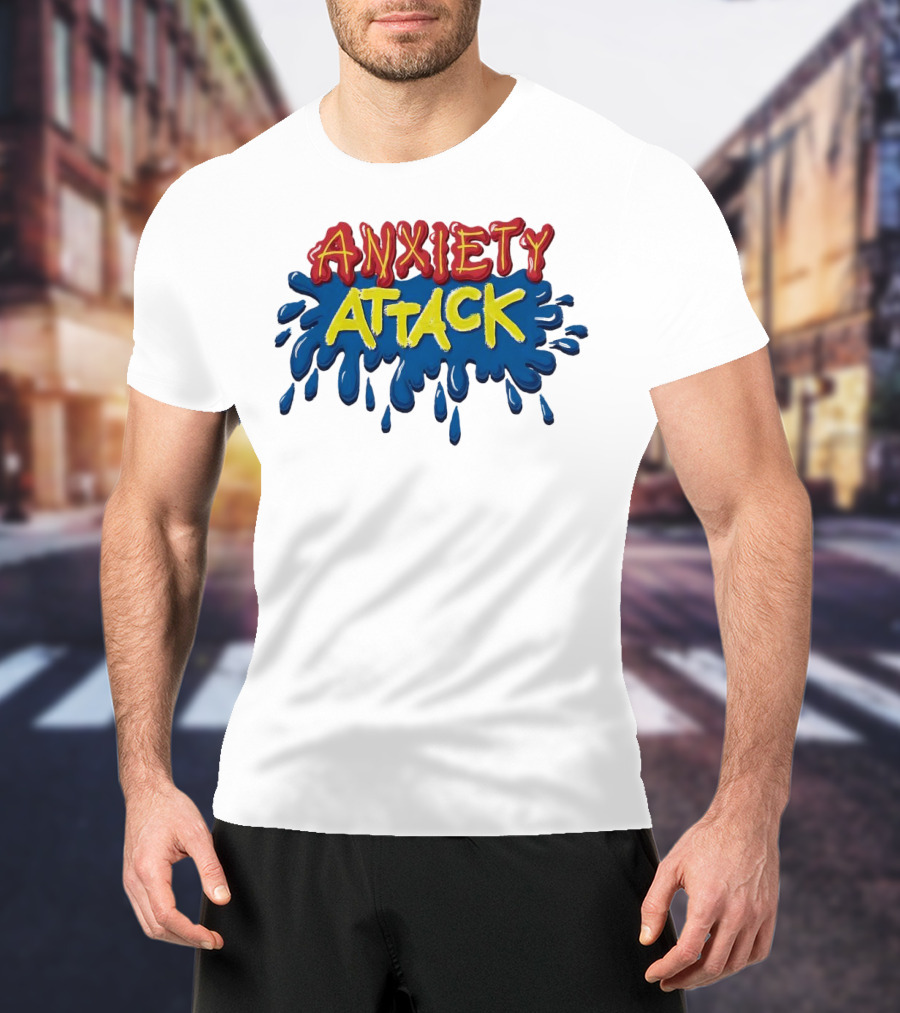 Anxiety Attack Bright Comic Style Text With Blue Splashes T-Shirt