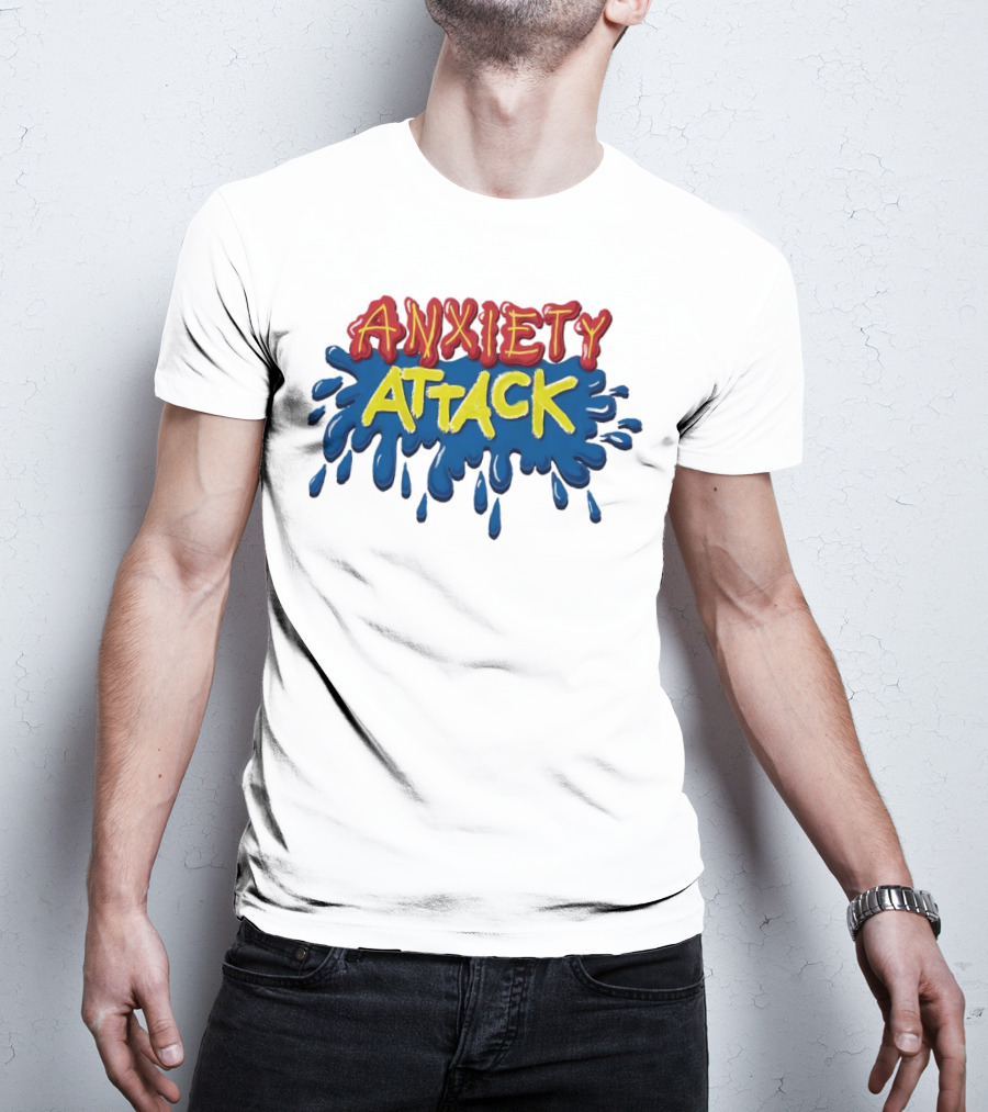 Anxiety Attack Bright Comic Style Text With Blue Splashes T-Shirt