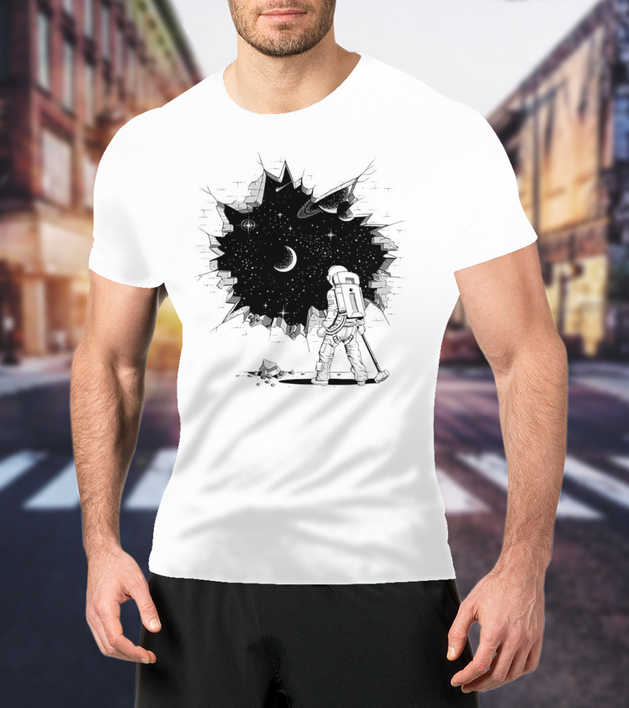 Breakthrough Astronaut Stargazing Through Cosmic Wall Hole T-Shirt