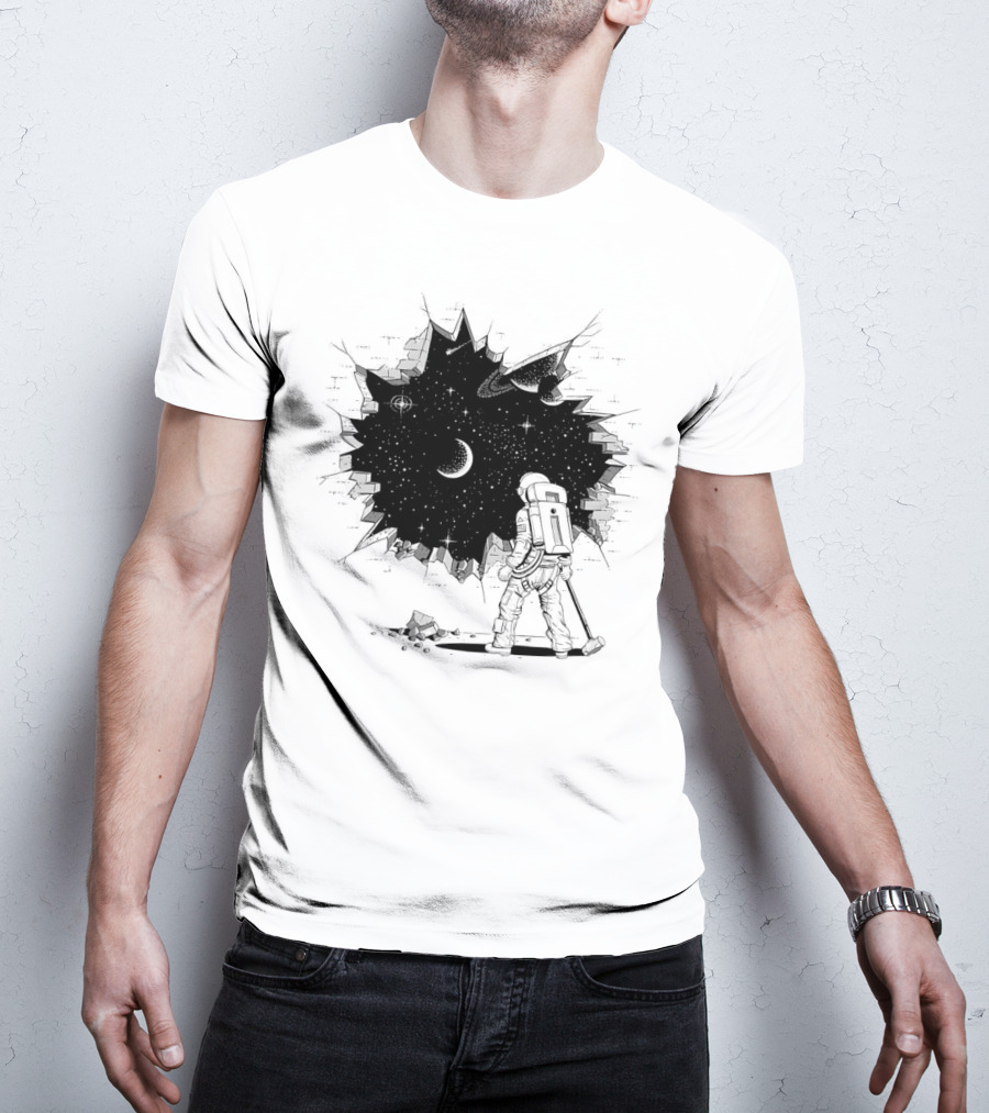 Breakthrough Astronaut Stargazing Through Cosmic Wall Hole T-Shirt