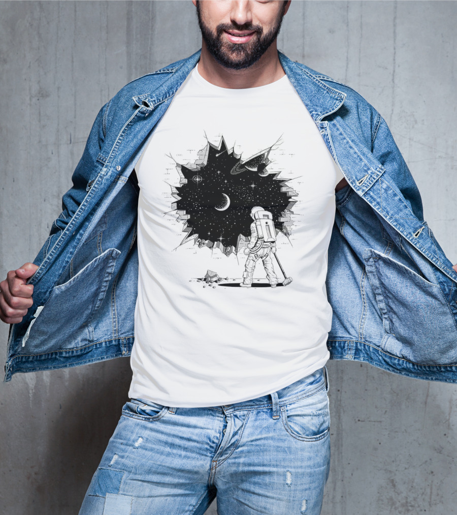 Breakthrough Astronaut Stargazing Through Cosmic Wall Hole T-Shirt