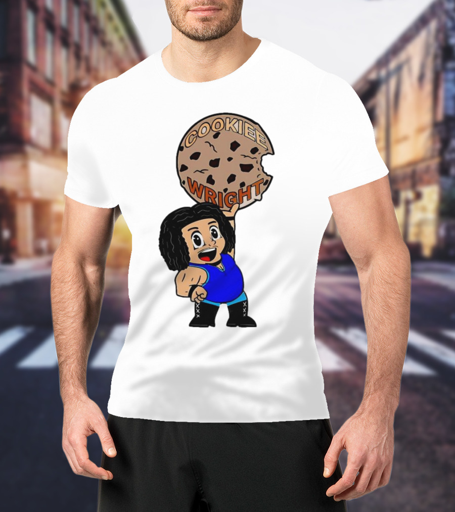 COOKIEE WRIGHT Cartoon Character Holding Chocolate Chip Cookie T-Shirt