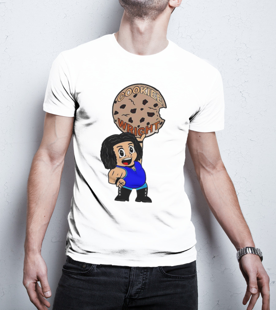 COOKIEE WRIGHT Cartoon Character Holding Chocolate Chip Cookie T-Shirt