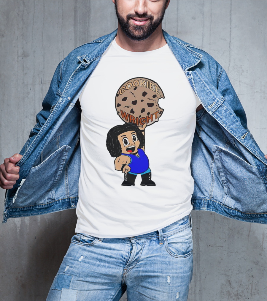 COOKIEE WRIGHT Cartoon Character Holding Chocolate Chip Cookie T-Shirt