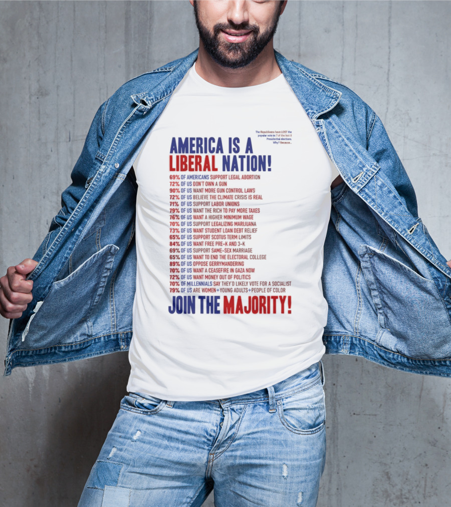 America Is A Liberal Nation 69% Of Americans Support Legal Abortion Join The Majority T-Shirt
