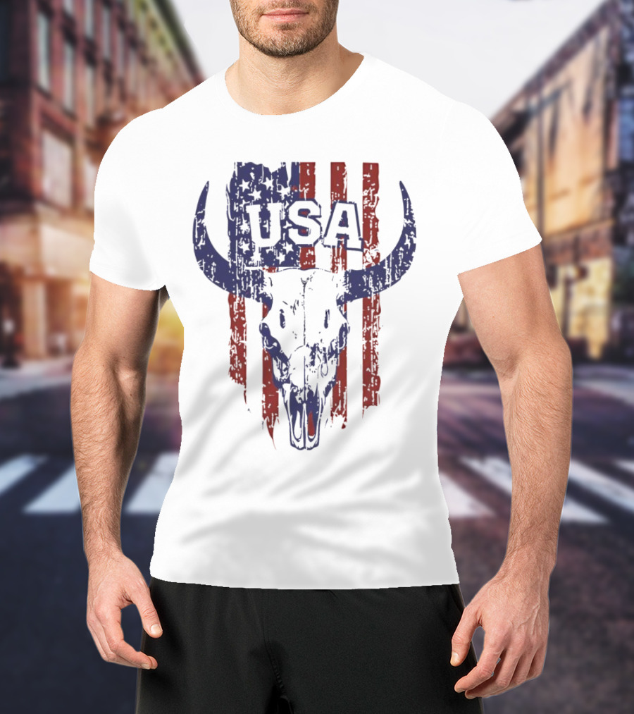 USA Buffalo Skull American Flag Patriotic T-Shirt