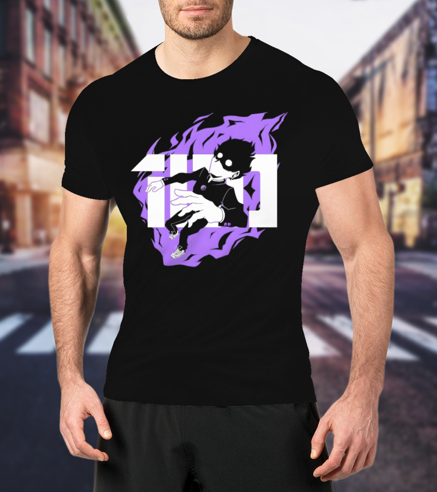 Mob Psycho 100 Psyched Out Character With Purple Aura And Bold Typography T-Shirt