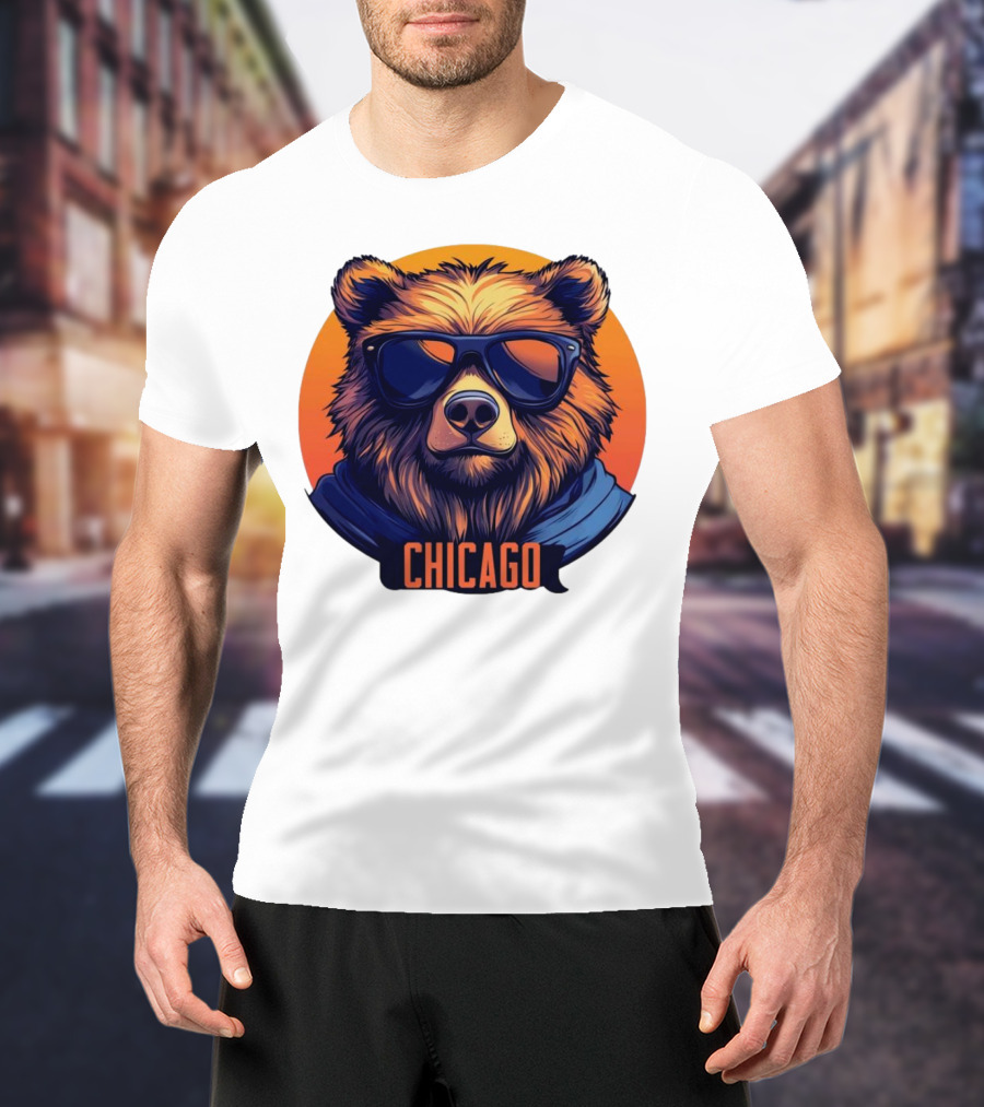 Da Bear Chicago Sunglasses Sunset Circle T-Shirt