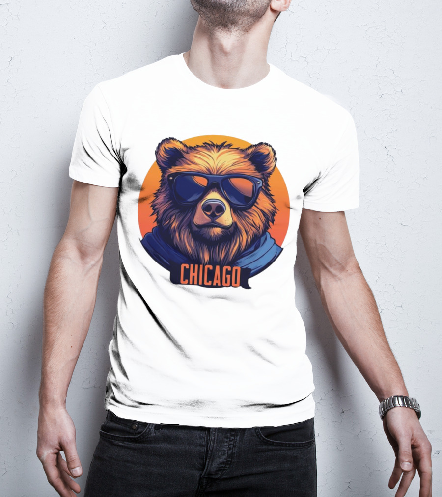 Da Bear Chicago Sunglasses Sunset Circle T-Shirt