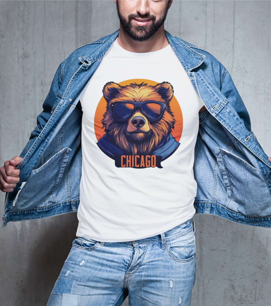 Da Bear Chicago Sunglasses Sunset Circle T-Shirt