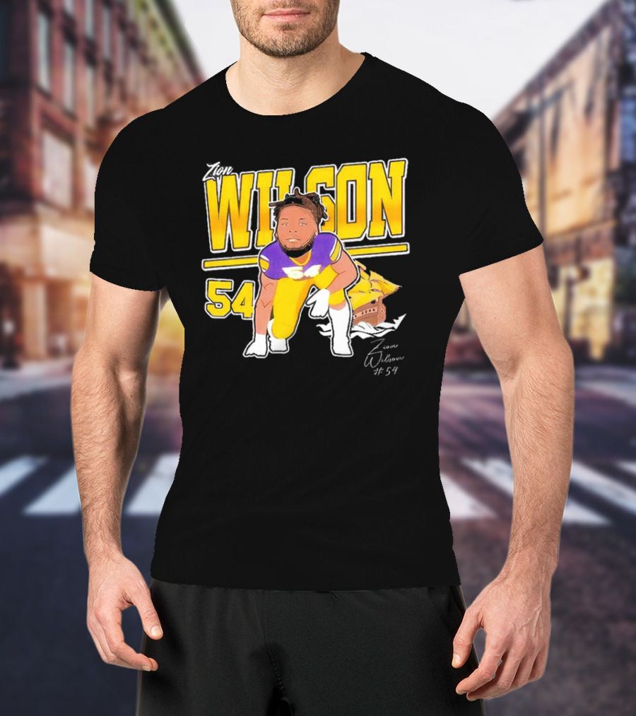 Zion Wilson 54 East Carolina Pirates Cartoon Football Player T-Shirt