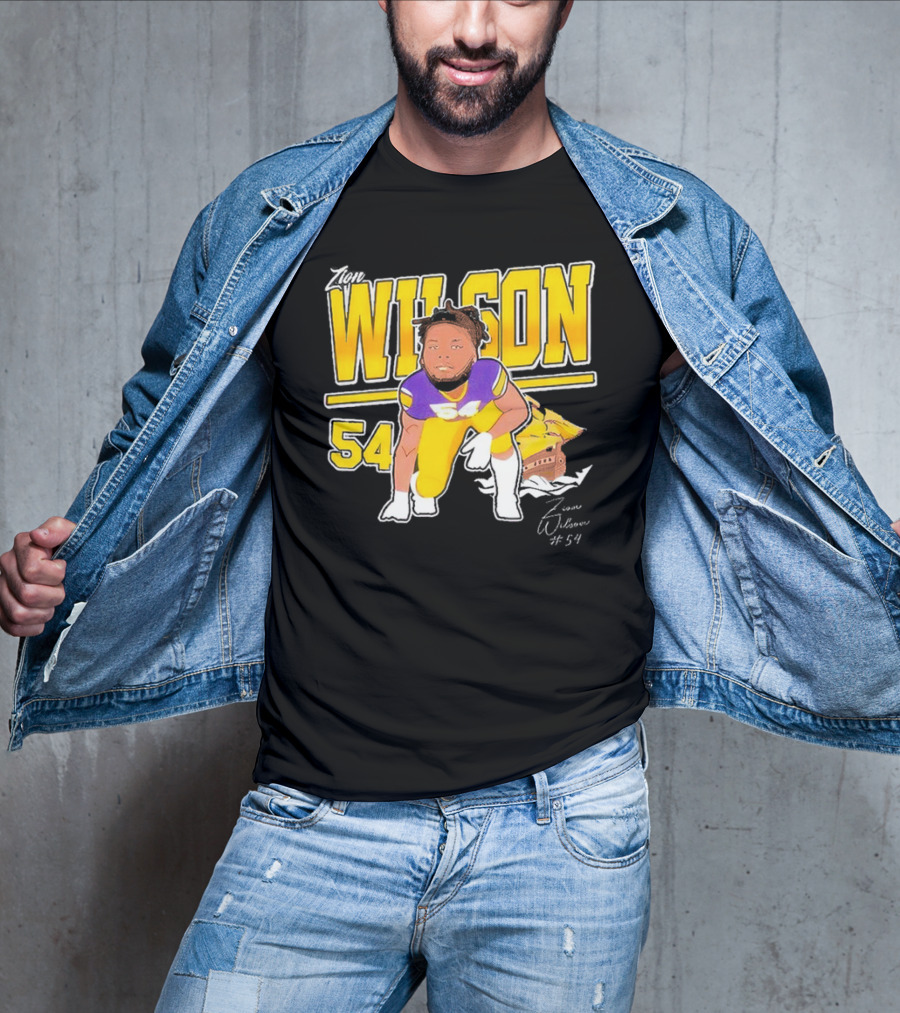 Zion Wilson 54 East Carolina Pirates Cartoon Football Player T-Shirt