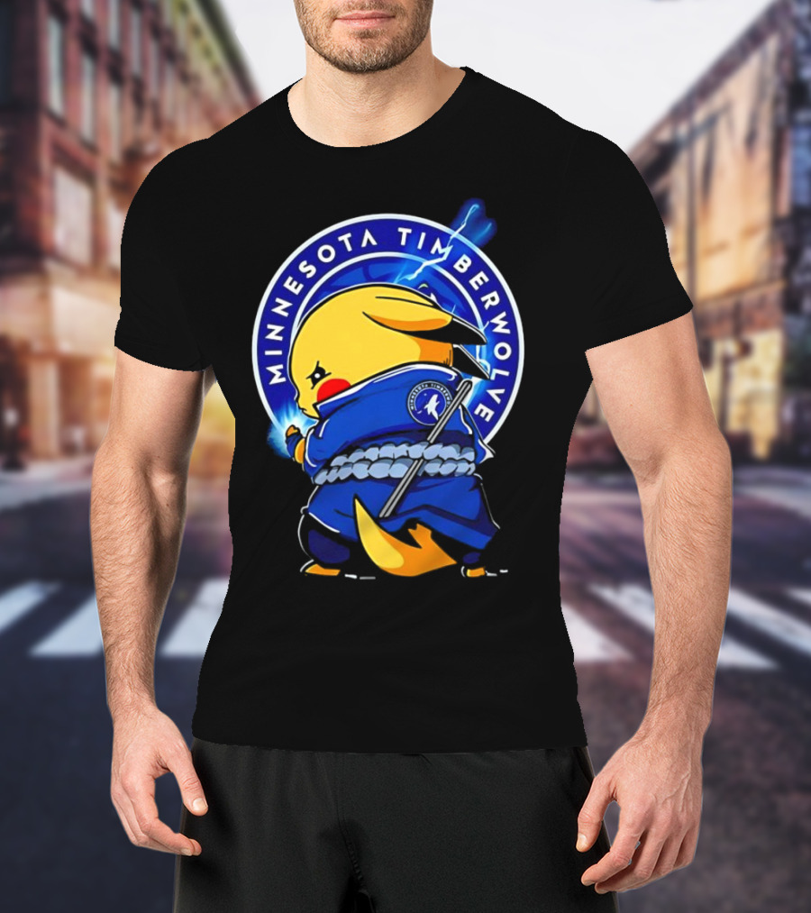 Minnesota Timberwolves Pikachu Uchiha Sasuke Crossover Lightning T-Shirt
