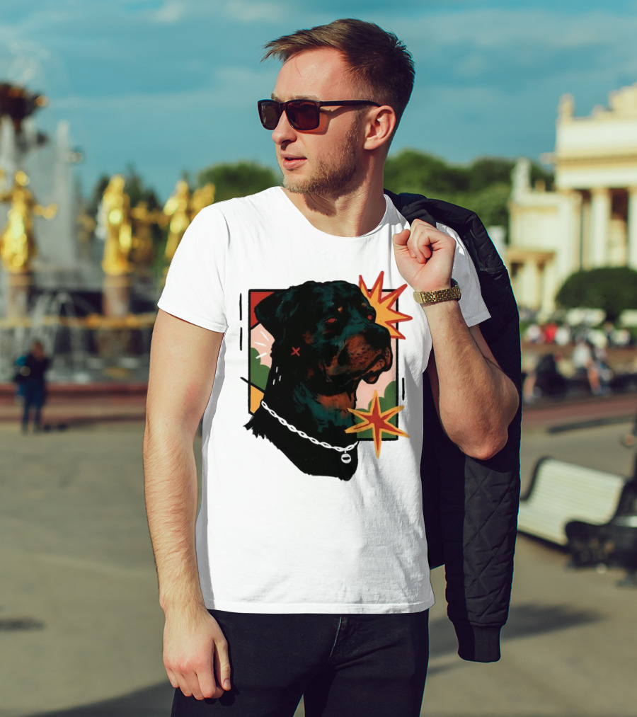Rottweiler Pop Art Style With Starburst Elements T-Shirt