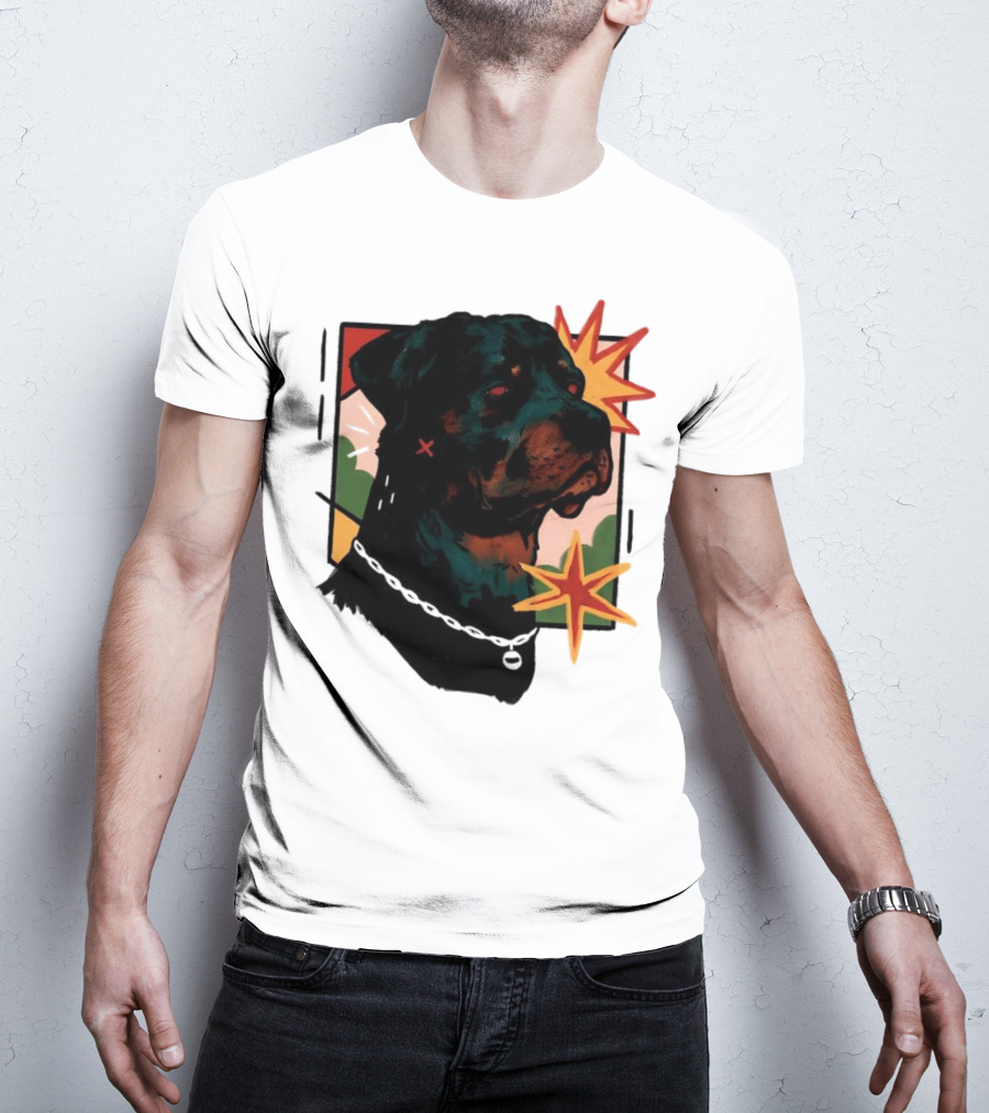 Rottweiler Pop Art Style With Starburst Elements T-Shirt