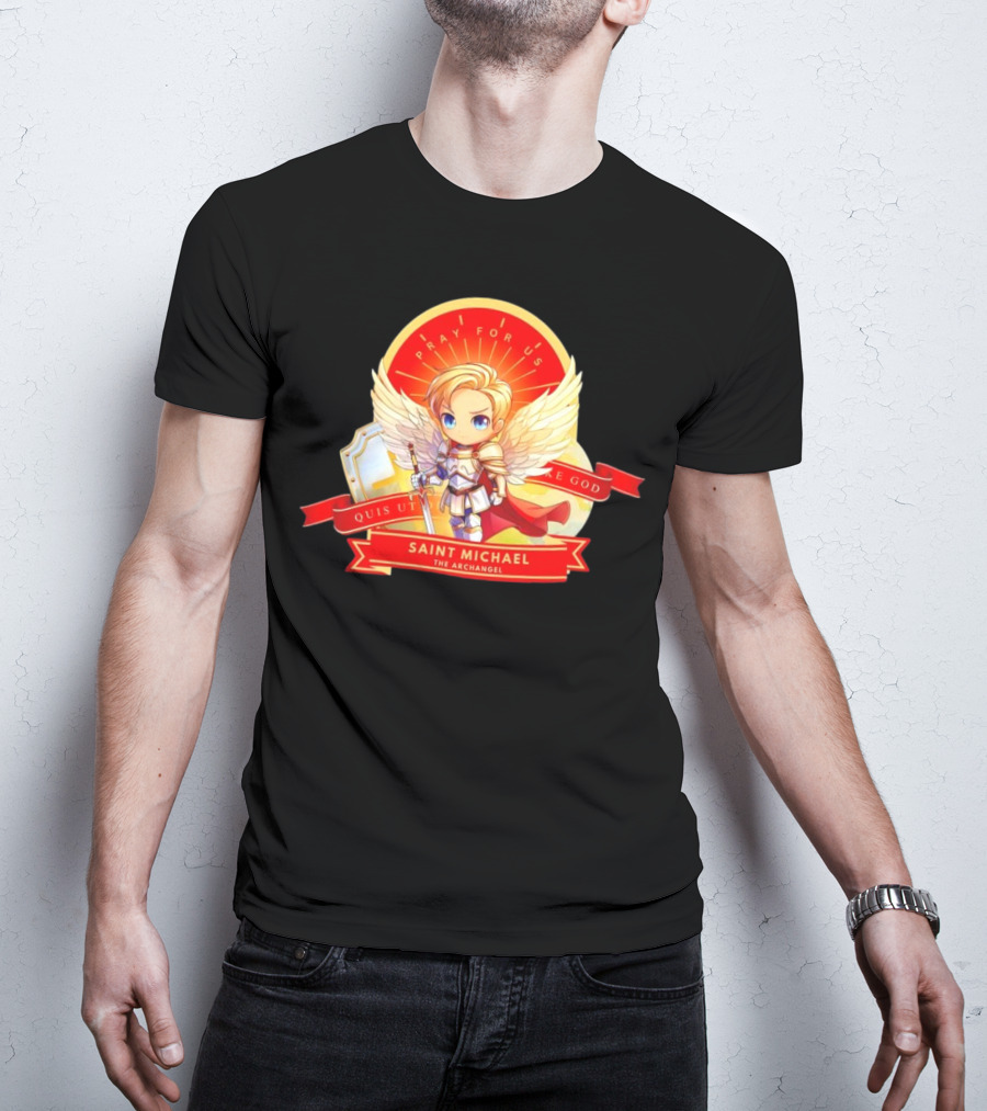Saint Michael The Archangel Pray For Us Quis Ut Deus Cartoon T-Shirt