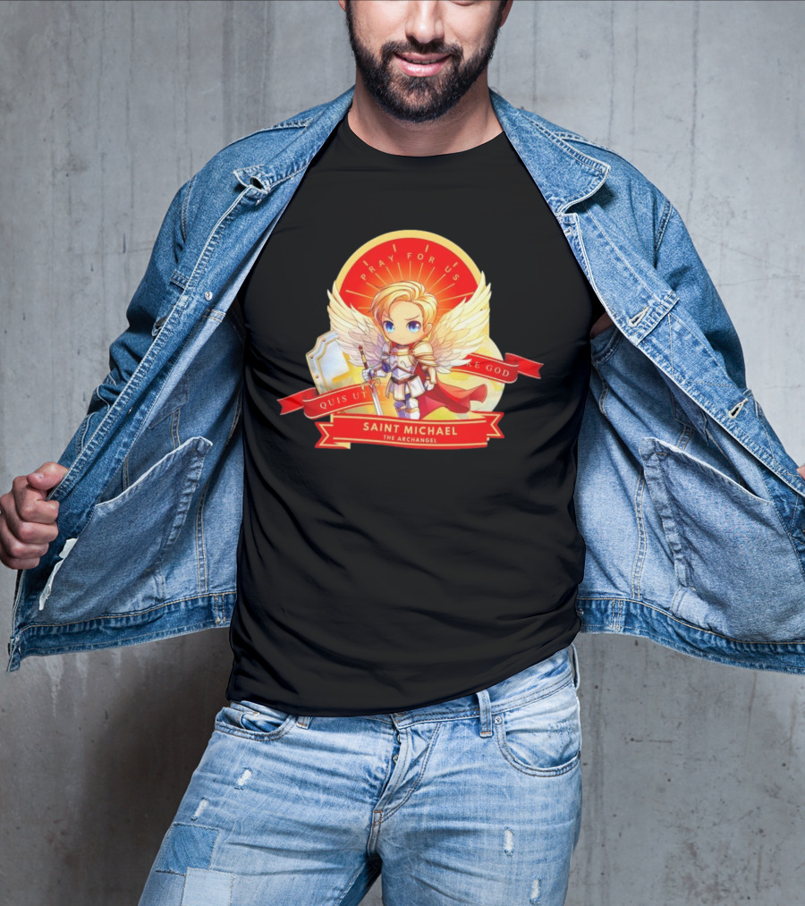 Saint Michael The Archangel Pray For Us Quis Ut Deus Cartoon T-Shirt