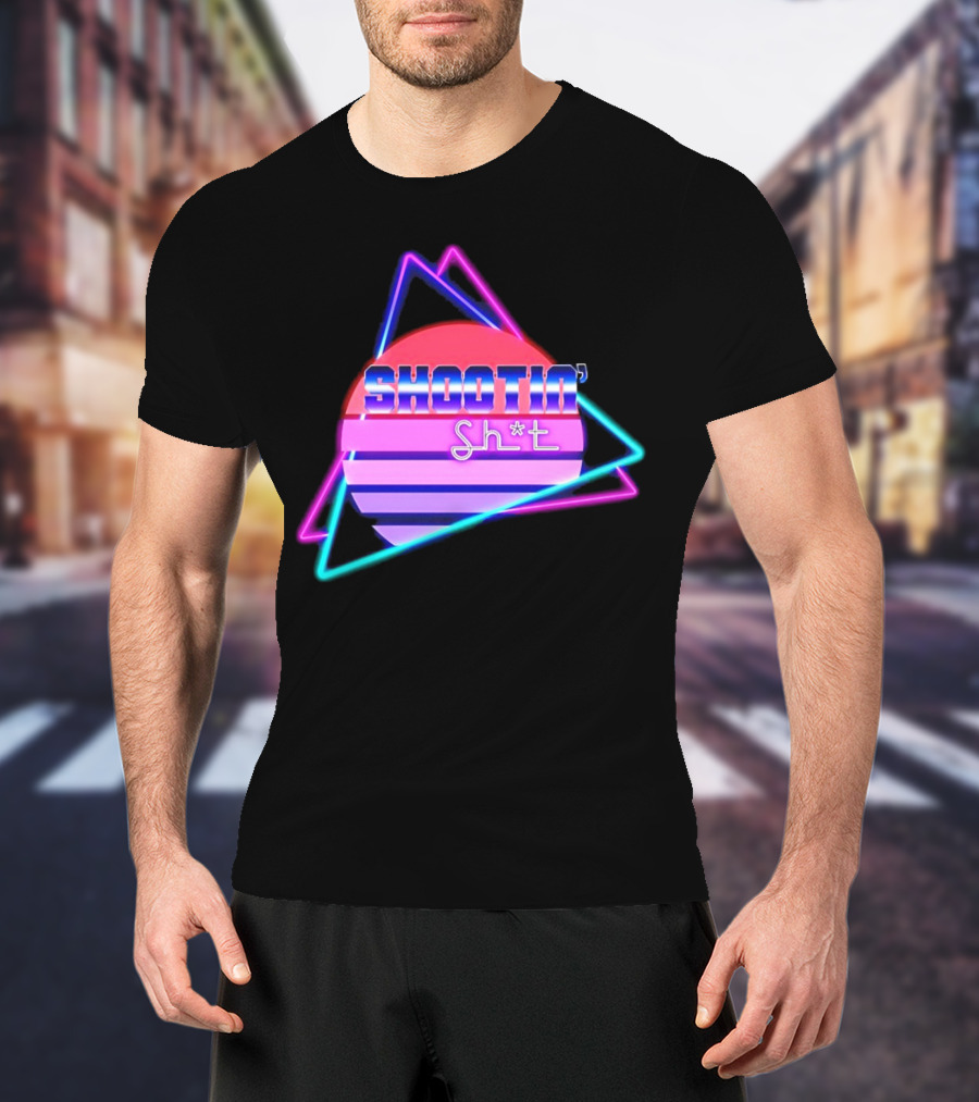 Shootin’ Sh*t Neon Retro 80's Style Triangles And Sunset Stripes T-Shirt