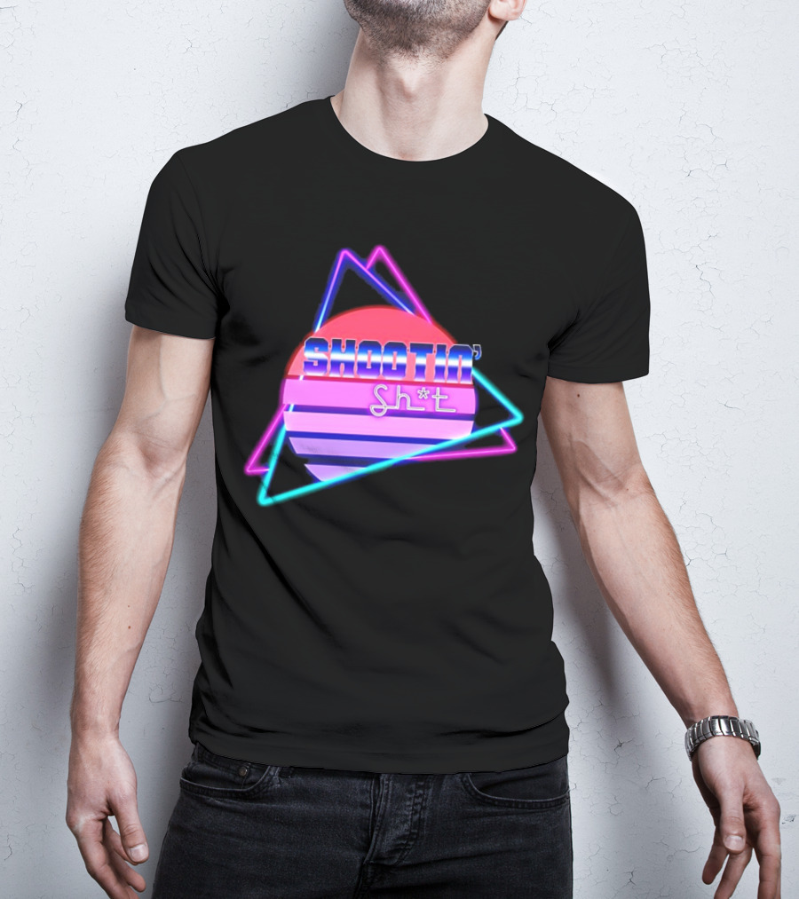 Shootin’ Sh*t Neon Retro 80's Style Triangles And Sunset Stripes T-Shirt