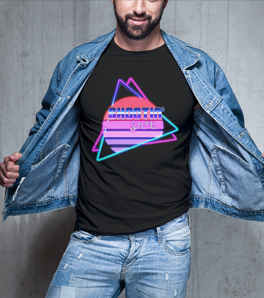 Shootin’ Sh*t Neon Retro 80's Style Triangles And Sunset Stripes T-Shirt