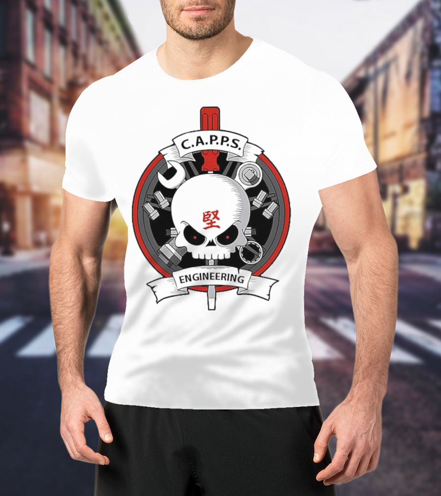C.A.P.P.S. Engineering Skull With Tools And Red T-Shirt