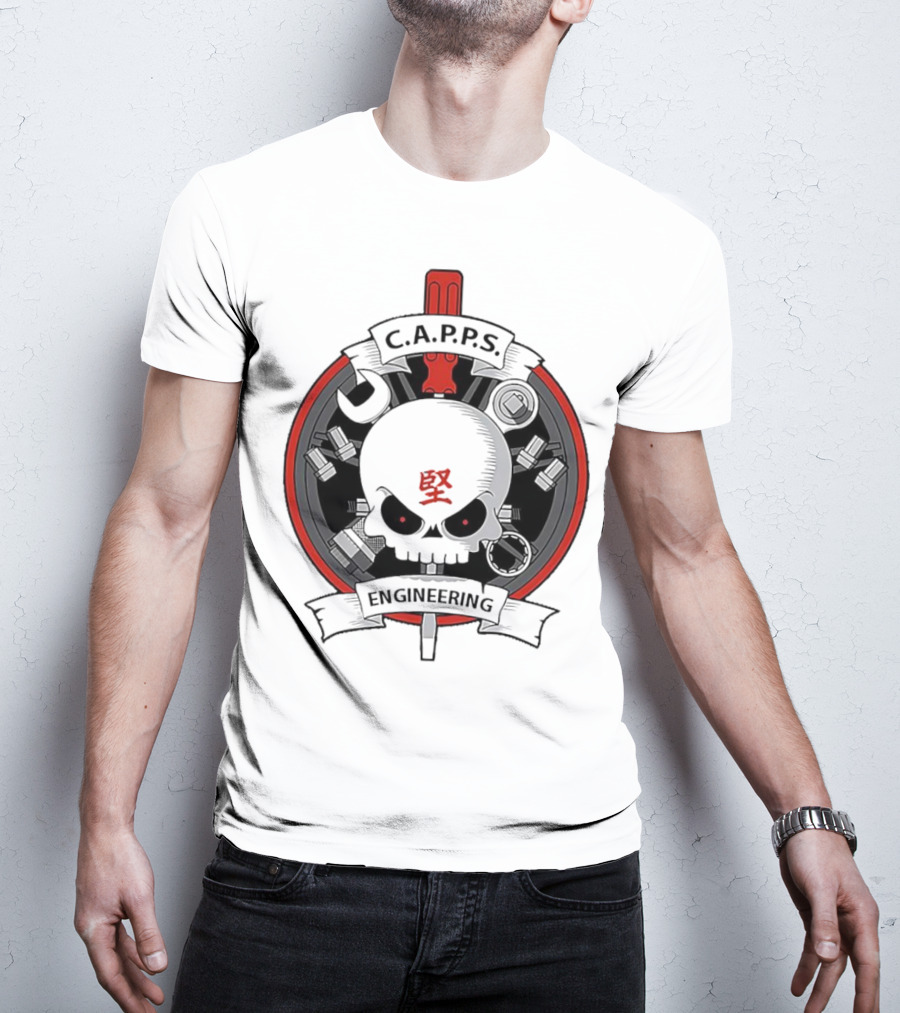 C.A.P.P.S. Engineering Skull With Tools And Red T-Shirt