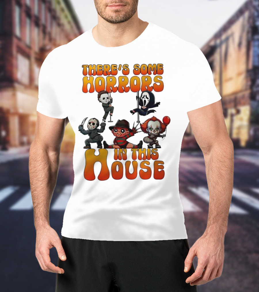 There's Some Horrors In This House Chibi Horror Movie Characters T-Shirt