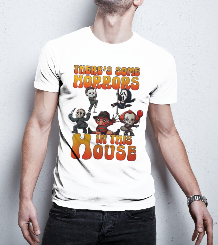 There's Some Horrors In This House Chibi Horror Movie Characters T-Shirt