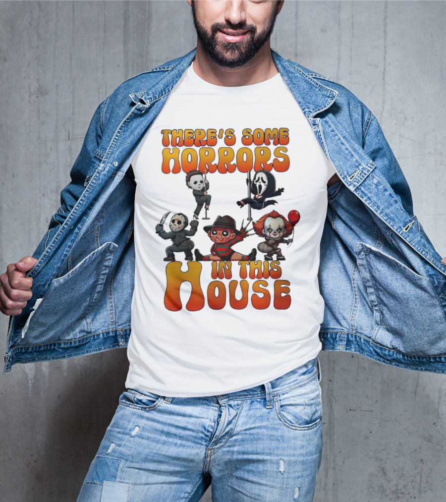 There's Some Horrors In This House Chibi Horror Movie Characters T-Shirt