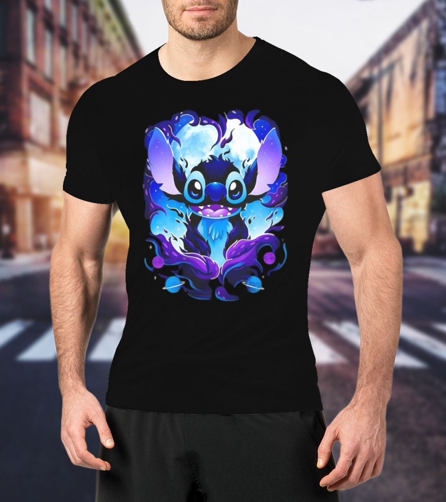 Stitch Experiment 626 Cosmic Darkness Cartoon T-Shirt