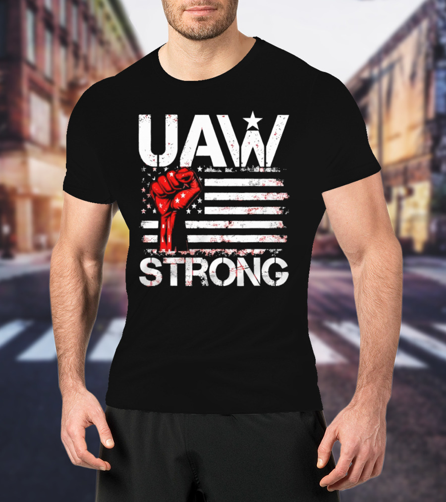UAW Strong Red Fist American Flag T-Shirt