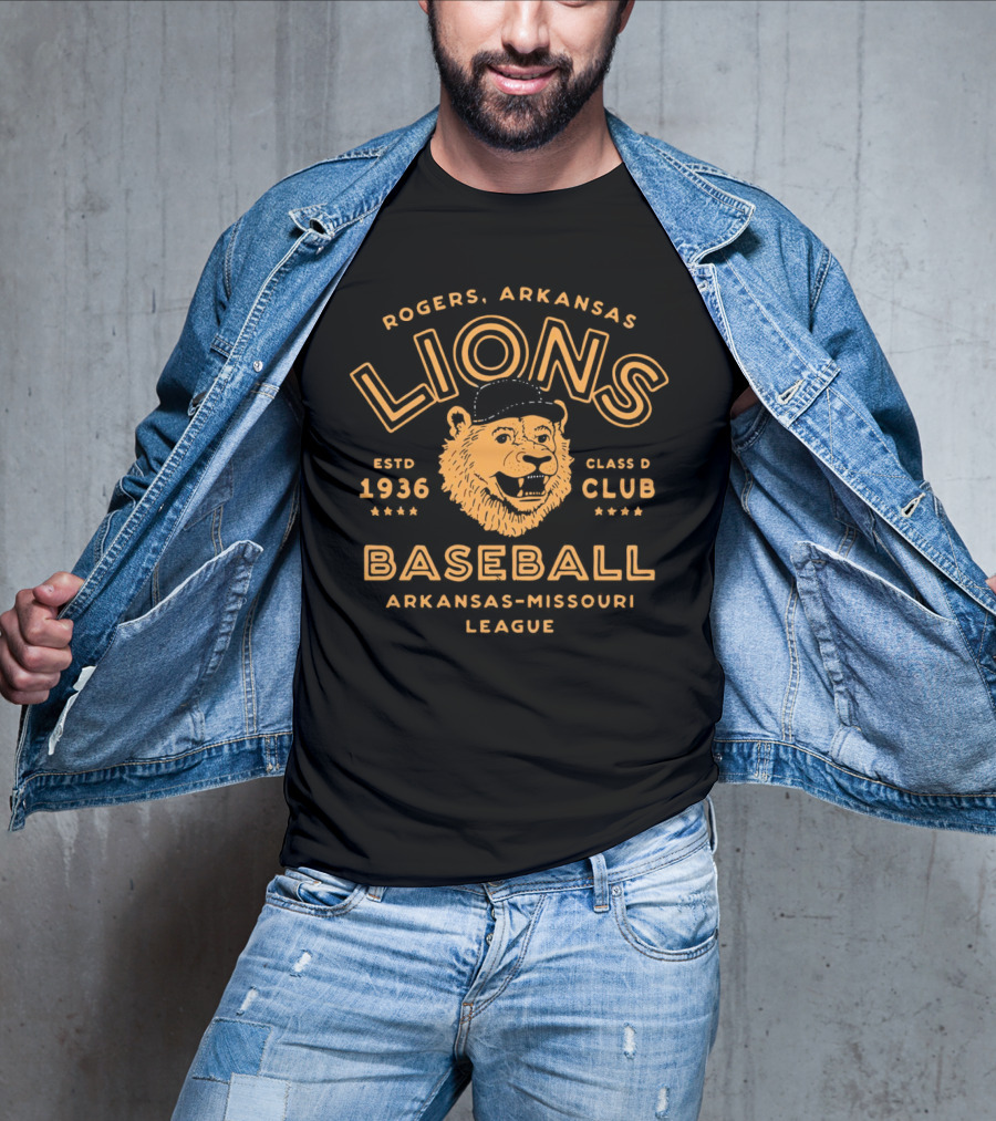 Rogers Arkansas Lions Baseball Estd 1936 Class D Club Arkansas-Missouri League T-Shirt