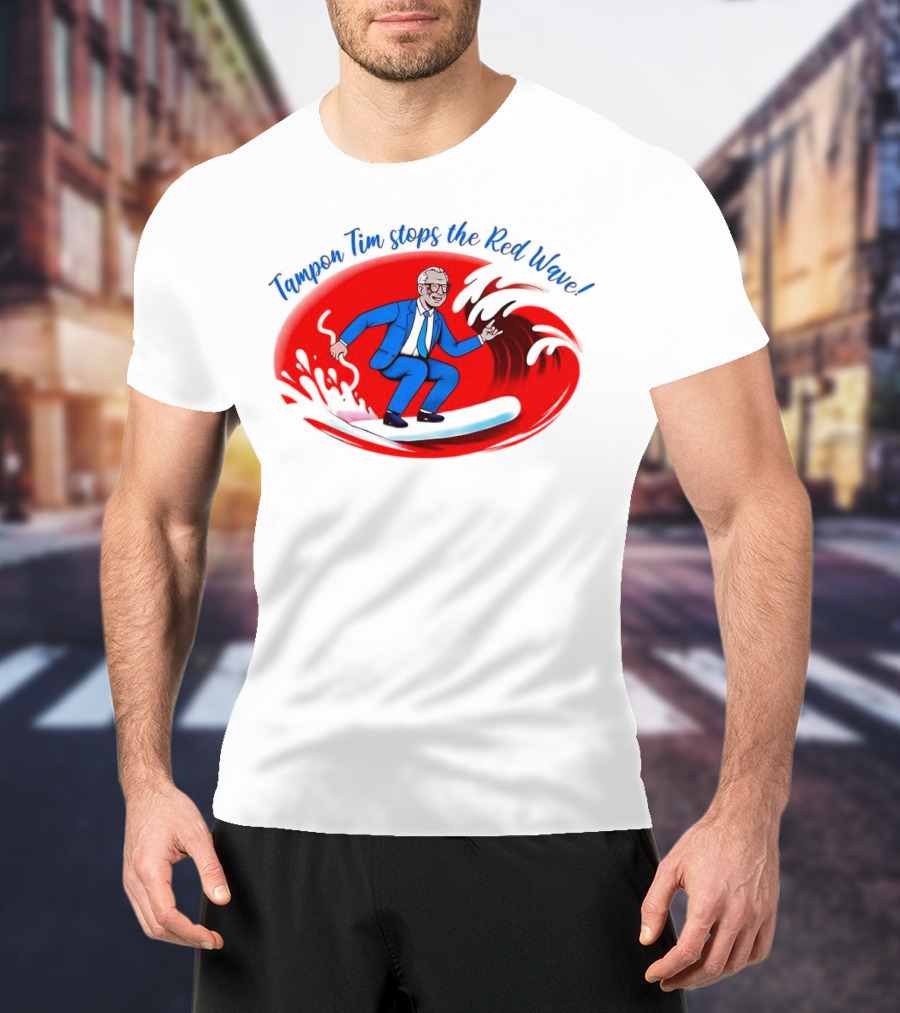Tampon Tim Stops The Red Wave Surfing Cartoon T-Shirt