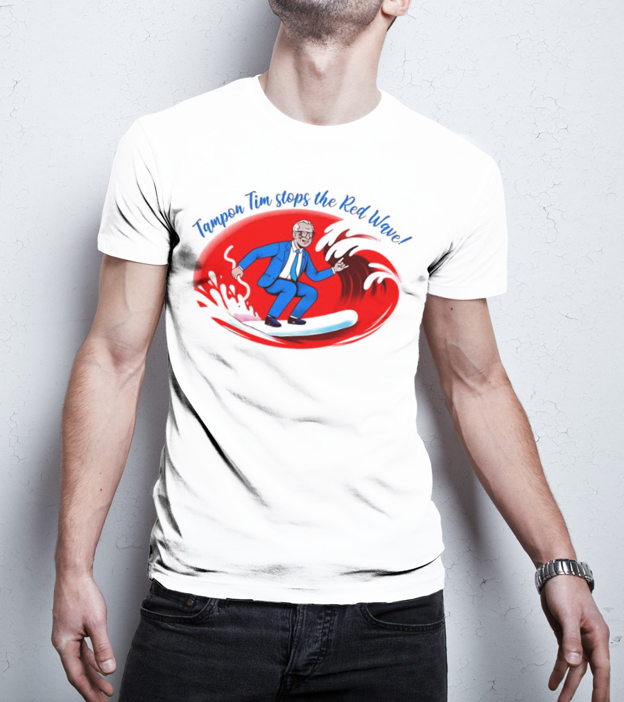 Tampon Tim Stops The Red Wave Surfing Cartoon T-Shirt