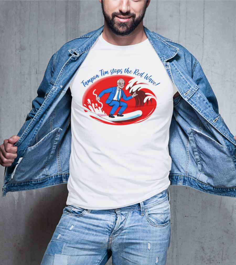 Tampon Tim Stops The Red Wave Surfing Cartoon T-Shirt