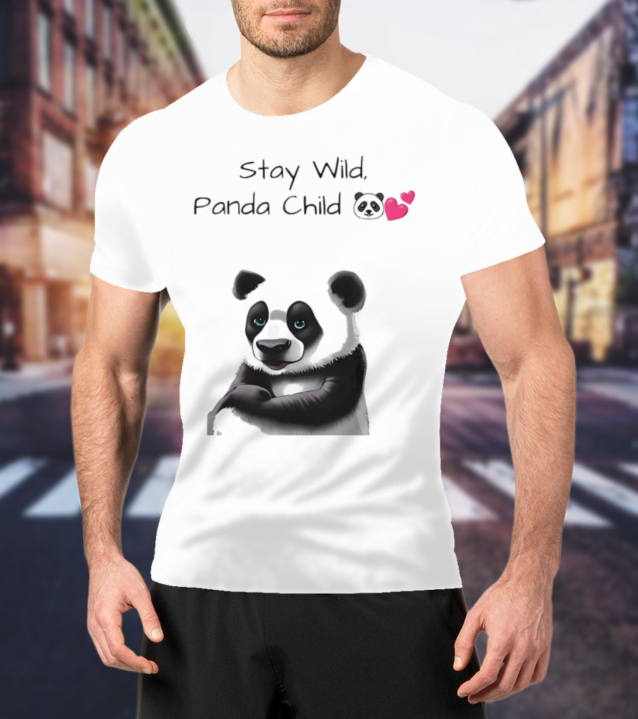 Stay Wild Panda Child Cute Emoji Panda Hearts T-Shirt