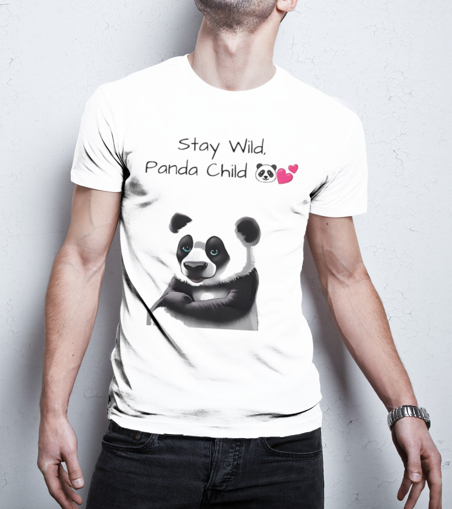 Stay Wild Panda Child Cute Emoji Panda Hearts T-Shirt