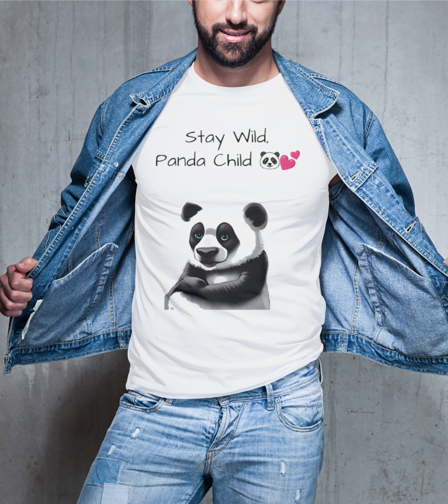 Stay Wild Panda Child Cute Emoji Panda Hearts T-Shirt