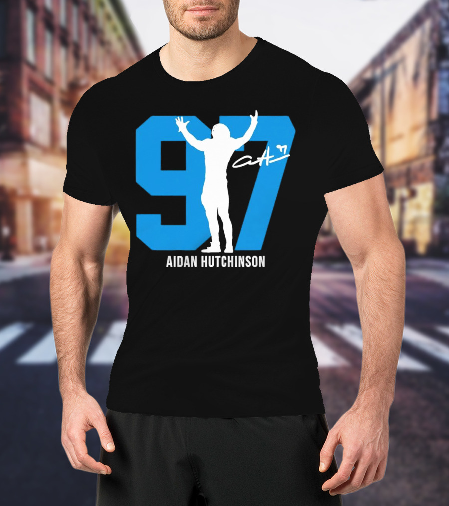 Aidan Hutchinson 97 Detroit Lions Silo Signature T-Shirt