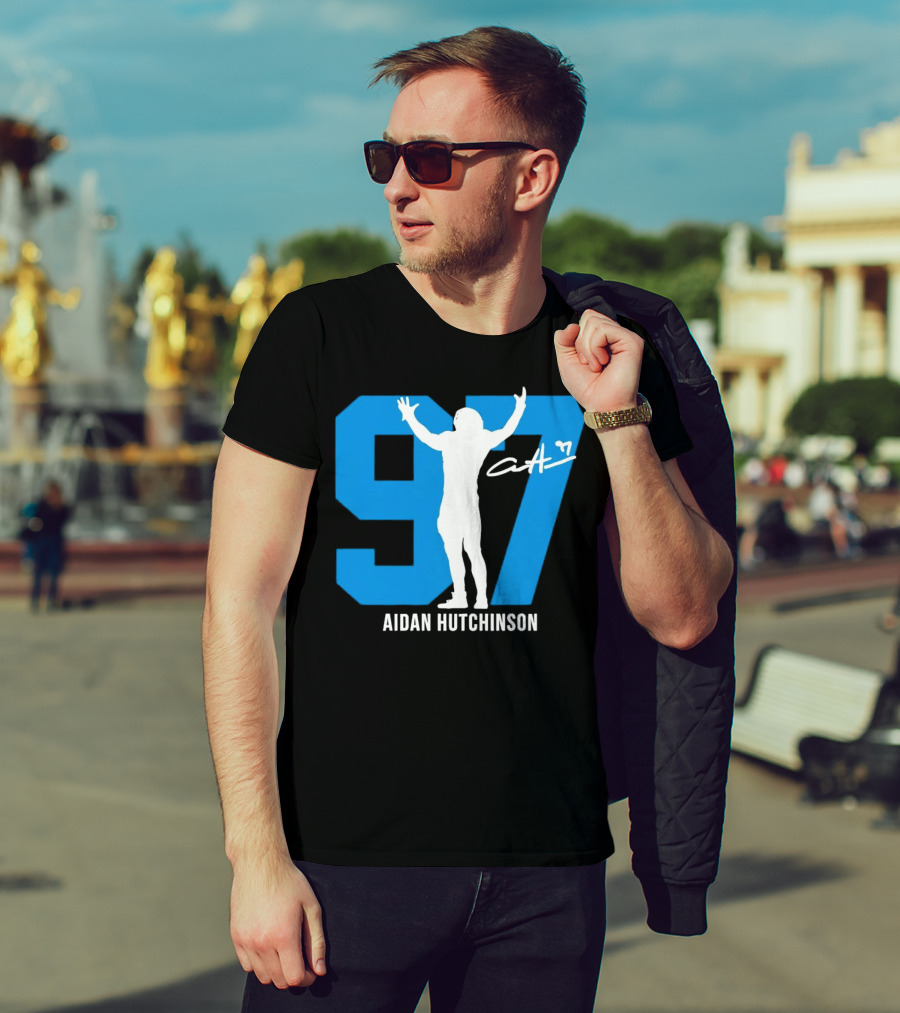 Aidan Hutchinson 97 Detroit Lions Silo Signature T-Shirt
