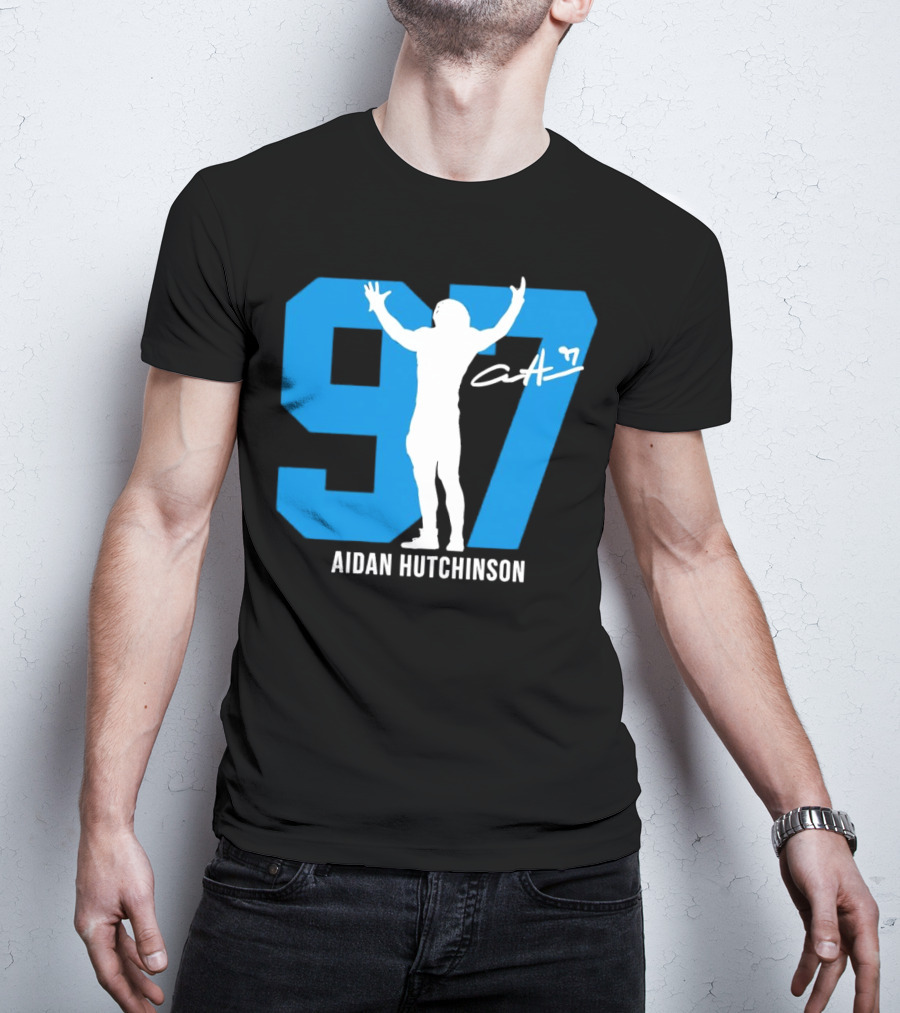 Aidan Hutchinson 97 Detroit Lions Silo Signature T-Shirt
