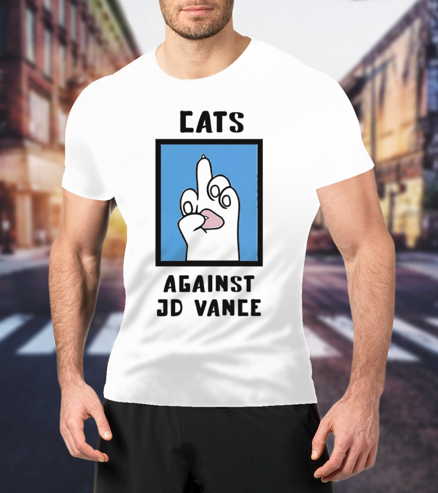 Cats Against JD Vance Middle Finger Paw Drawing T-Shirt