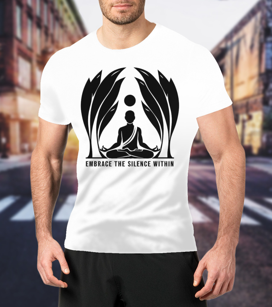 Embrace The Silence Within Meditation Silhouette And Enigmatic Leafy Eyes T-Shirt