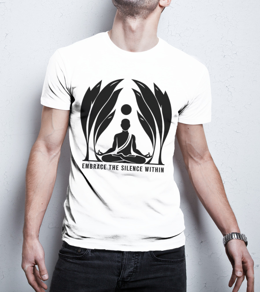 Embrace The Silence Within Meditation Silhouette And Enigmatic Leafy Eyes T-Shirt