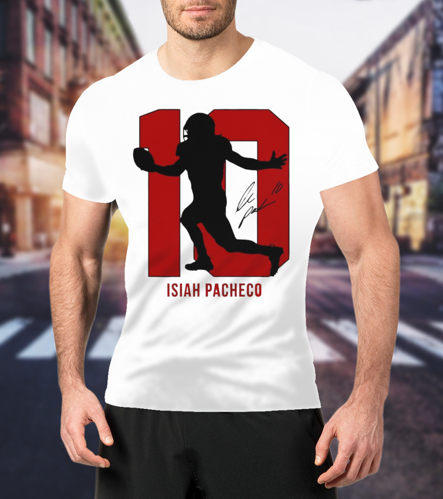 Isiah Pacheco Number 10 Kansas City Chiefs Silo Signature Action T-Shirt
