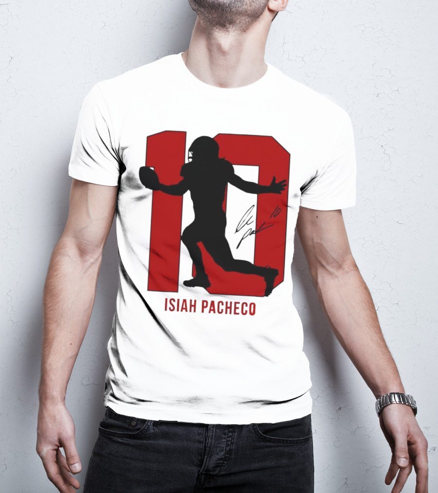 Isiah Pacheco Number 10 Kansas City Chiefs Silo Signature Action T-Shirt
