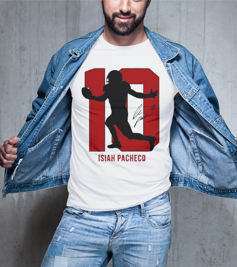 Isiah Pacheco Number 10 Kansas City Chiefs Silo Signature Action T-Shirt