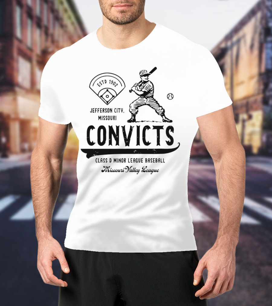 Jefferson City Convicts Missouri Valley League Baseball Estd 1902 T-Shirt
