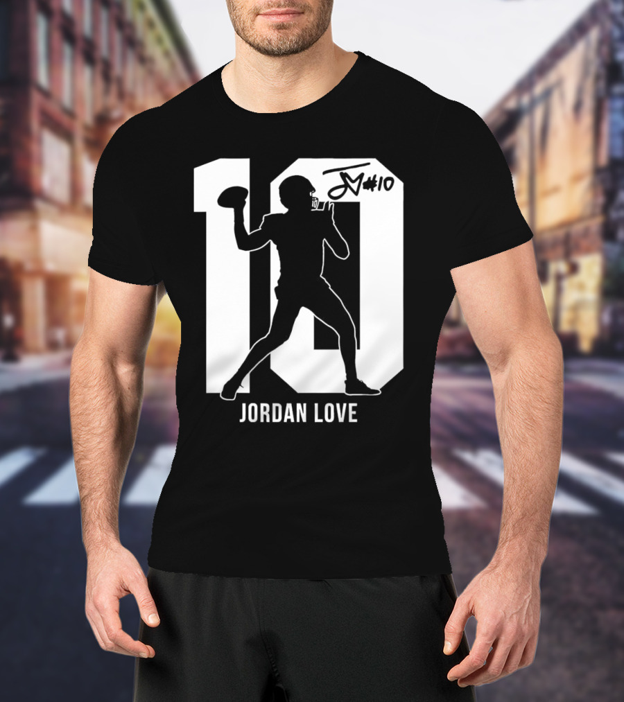 Jordan Love Green Bay Packers Number 10 Silhouette Signature T-Shirt