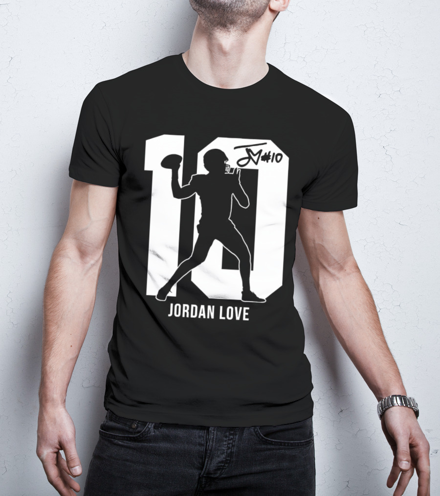 Jordan Love Green Bay Packers Number 10 Silhouette Signature T-Shirt